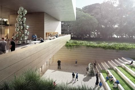 The proposed Chau Chak Wing Museum by Johnson Pilton Walker will include a cafe terrace and courtyard. Museum Courtyard, Lecture Hall, Student Dorm, Corridor Design, Urban Landscape Design, Cafe Terrace, Courtyard Design, Internal Courtyard, Garden Architecture