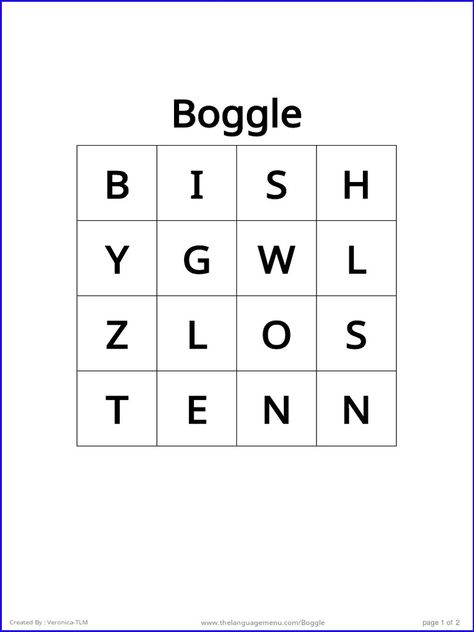 Boggle example package made with the tool on The Langauge Menu www.thelanguagemenu.com Math Boggle, Word Puzzles Brain Teasers, Boggle Board, Boggle Game, Word Puzzles For Kids, Free Printable Puzzles, Middle School Activities, English Activities For Kids, Spelling Worksheets