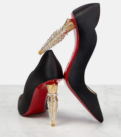 Christian Louboutin - Lipstrass crêpe crystal-embellished pumps | Mytheresa Louboutin Online, Jeweled Heels, Jeweled Shoes, Pointed Pumps, Jeweled Sandals, Silver Pumps, Gold Pumps, Rhinestone Shoes, White Pumps