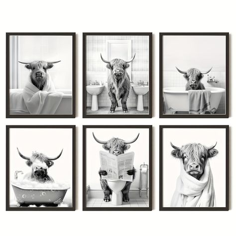 Faster shipping. Better service Black And White Prints For Bathroom, Cow Inspired Bathroom, Buffalo Bathroom Decor, White Wall Bathroom Decor, Bathroom Wall Decor Black And White, Cow Bathroom Signs, Master Bedrooms Decor Highland Cow, Decor For Black And White Bathroom, Black And White Bathroom Artwork