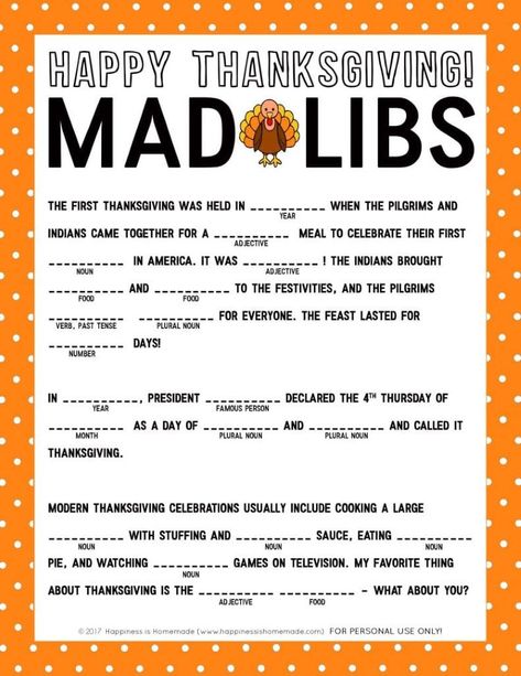 Thanksgiving Mad Libs For Adults, Thanksgiving Mad Libs For Kids, Thanksgiving Activities For Teens, Thanksgiving Mad Libs, Mad Libs For Adults, Mad Libs Printable, Thanksgiving Mad Lib, Thanksgiving Family Games, Thanksgiving Games For Adults