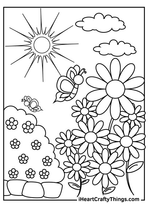 Garden Coloring Pages Sunflower Coloring Pages, Cartoon Garden, Garden Coloring Pages, Free Kids Coloring Pages, Garden Coloring, Spring Coloring Pages, Flower Colors, Garden Images, Easy Coloring