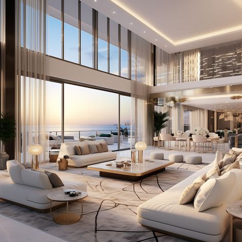 The living room’s interior design is a mix of luxury and modern simplicity. Penthouse Interior Design, Penthouse Interior, Dream Life House, Decor Eclectic, Mansion Interior, Dream House Rooms, Luxury Homes Dream Houses, Dream House Interior, Design Your Dream House