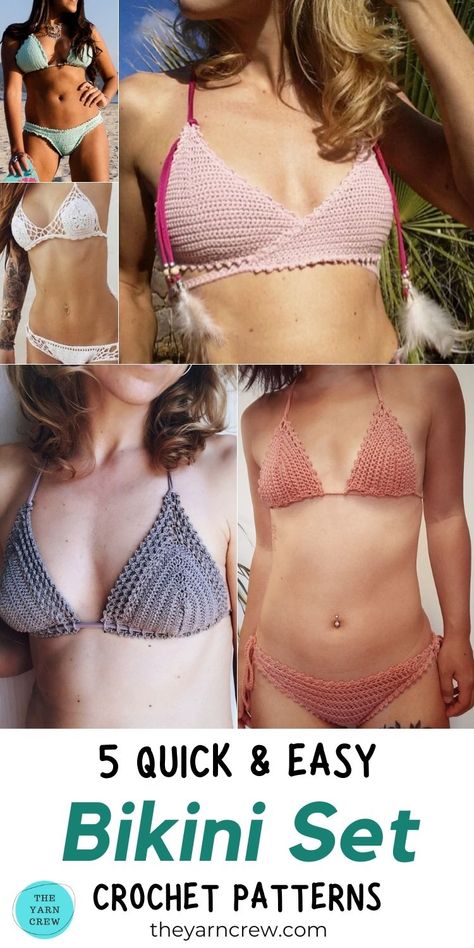 5 Quick & Easy Crochet Bikini Sets To Make This Summer. These Quick & Easy Crochet Bikini Sets were curated by The Yarn Crew. Crochet Swimsuit Pattern Free, Mesh Crochet Top, Crochet Swimsuits Pattern, Crochet Swimwear Pattern, Quick Easy Crochet, Swimsuit Crochet, Crochet Beach Wear, Mesh Crochet, Crochet Bathing Suits