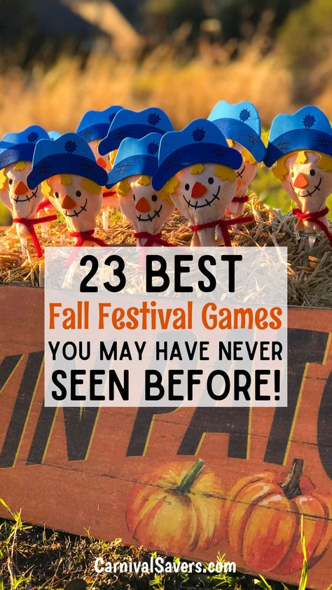 images shows a closeup of a lollipops in a haystack with scarecrow designs Festival Crafts For Kids, Fall Festival Outfits, Festival Outfits Fall, Harvest Festival Games, Fall Festival Booth, Fall Festival Ideas, Harvest Party Games, Fall Carnival Games, Fall Festival Crafts