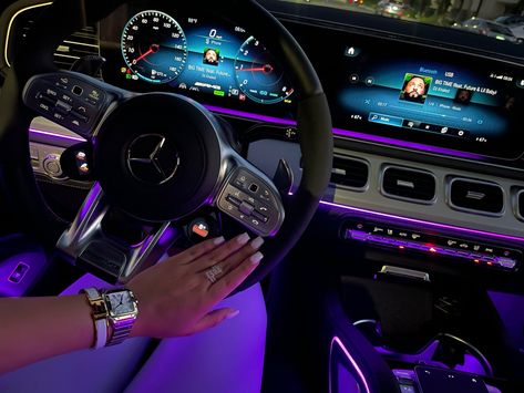 Mercedes Benz 
purple car interior
new car 
new car photoshoot 
purple Benz 
2023 Mercedes Benz Mercedes Girl, Amg Gle, Mercedes Benz Interior, Vision Board Diy, Black Mercedes Benz, Bling Car Accessories, Girls Driving, Mercedes Truck, Dream Cars Mercedes