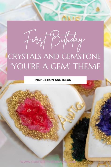 I wanted a gem-stoned themed birthday party for as long as I could remember! I made it happen for my daughter. Click to see what I did! So many ideas! #crystals #gemstones #spiritual #gemstoneparty #crystalparty #firstbirthday #firstbirthdaygirl #shesagem Crystals Birthday Party, Crystal Birthday Party Theme, Gem Birthday Party Ideas, Natural Birthday Party, Gem Party, Natural Birthday, Rock Birthday, Bakery Style Cake, Rock Candy Sticks