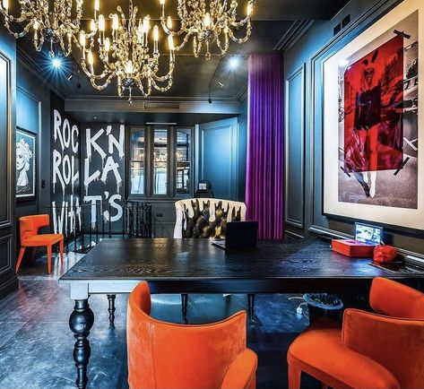 Graffiti Living Room Decor, Contemporary Pop Art Interior Design, Neon Industrial Interior Design, Edgy Home Decor, Edgy Interior Design, Graffiti Apartment Interior Design, Industrial Graffiti Interior Design, Edgy Home, Jimmie Martin