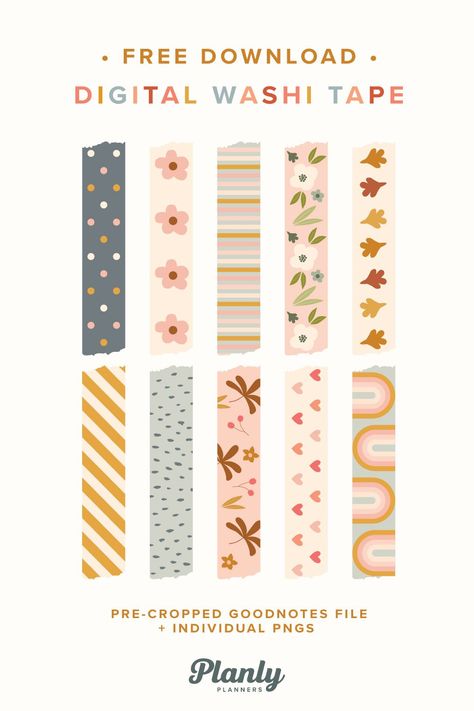 Free Download - Digital Washi Tape | Planly P Planners And Organizers Ideas, Digital Tape Sticker, Digital Washi Tape Stickers, Cute Digital Stickers Free, Stickers For Good Notes Free, Digital Journal Inspiration, Digital Washi Tape Free, Digital Sticker Ideas, Scrapbook Journal Free Printables Planner Stickers