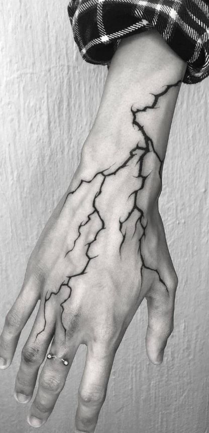 Hand Vein Tattoo, Hand Lighting Tattoo, Tattoo Ideas Female Lightning, Lighting Tattoo Arm Sleeve, Lightning On Hand Tattoo, Lighting Tattoo On Hand, Lightening Bolt Hand Tattoo, Lighting On Hand Tattoo, Thunder Hand Tattoo