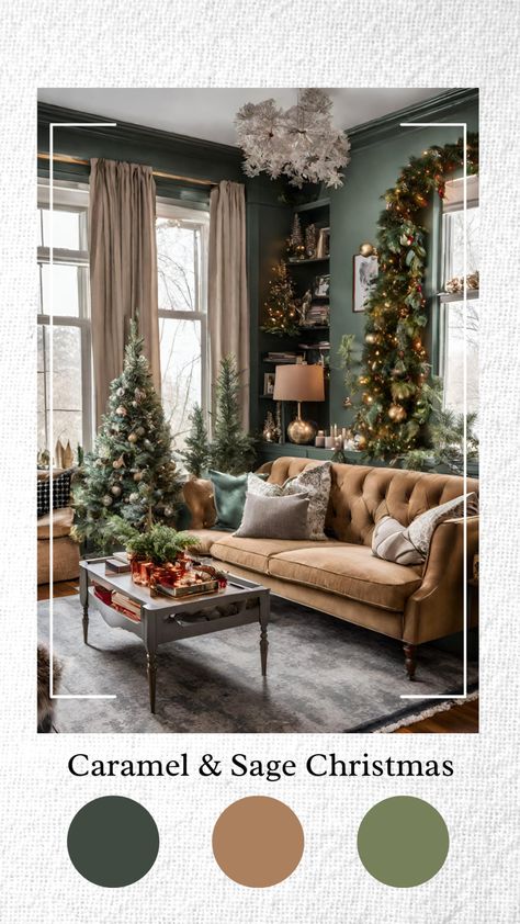 Sage Green And Cream Christmas Decor, Christmas Decor Ideas Velvet, Sage Green And Gold Christmas Decor, Sage Green And Cream Christmas Tree, Sage Green And Gold Christmas Tree, Sage Green Christmas Tree Decorations, Christmas Decor Ideas Color Scheme, Green Brown Christmas Decor, Green Velvet Christmas Decor