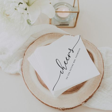 $44.85 | Modern Minimalist Calligraphy ""Cheers"" Wedding Nap - minimalist, black and white, calligraphy, bridal shower napkins, minimalist wedding napkins, black and white wedding decor, elegant, simple, bachelorette, bridal shower Napkin Designs, Napkins For Wedding, Monogrammed Wedding Napkins, Wedding Napkins Personalized, Wedding Napkin, Modern Bridal Shower, Personalized Napkins, Custom Napkins, Wedding Rehearsal