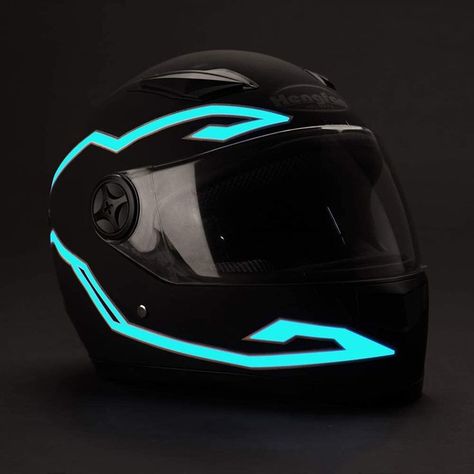 Night Riding Signal Helmet EL Light, 3 Mode Led Helmet Light Strip Decoration Accessories Kit for Motorcycle (Ice Blue,Battery Powered) Green Motorcycle Helmet, Green Motorcycle, Motorcycle Led Lighting, Womens Motorcycle Helmets, Stylish Bike, Night Riding, Helmet Light, Motorbike Helmet, Pretty Bike