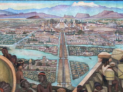 Mexico+City+/+Tenochtitlan,+capital+city+of+the+great+Aztec+Empire Aztec City, Ancient Mexico, Aztec Civilization, Aztec Empire, Ancient Aztecs, Aztec Culture, Floating City, Aztec Art, Diego Rivera