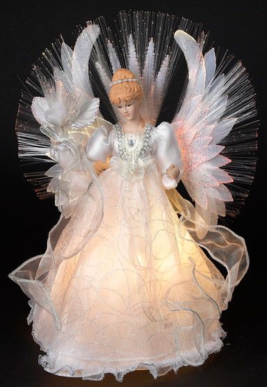 fiber optic christmas decorations |Christmas Tree Angel Lighted Tree Topper, Christmas Angel Figurine, Angel Christmas Tree, Angel Christmas Tree Topper, Light Angel, Silver Gown, Silver Tinsel, Christmas Tree Decorations Diy, Angel Tree Topper