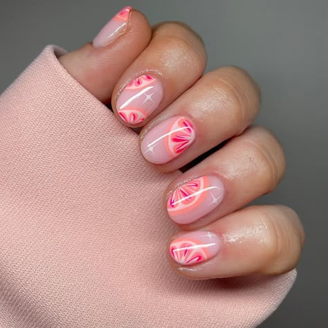 Fruit Nail Designs, Fruit Nail Art, Cute Gel Nails, Short Nail Designs, Summer Nails Colors, Fancy Nails, Short Acrylic Nails, Nail Arts, Nail Designer