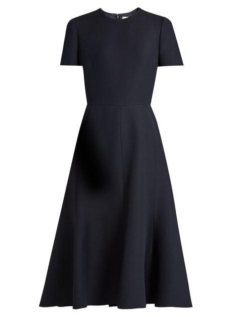 Fluted wool and silk-blend crepe midi dress | Valentino | MATCHESFASHION.COM Wool Dresses, Short A Line Dress, Woolen Dress, Crepe Midi Dress, Navy Blue Midi Dress, Blue Dress Short, Mid Calf Dresses, Calf Length Dress, Glamour Dress