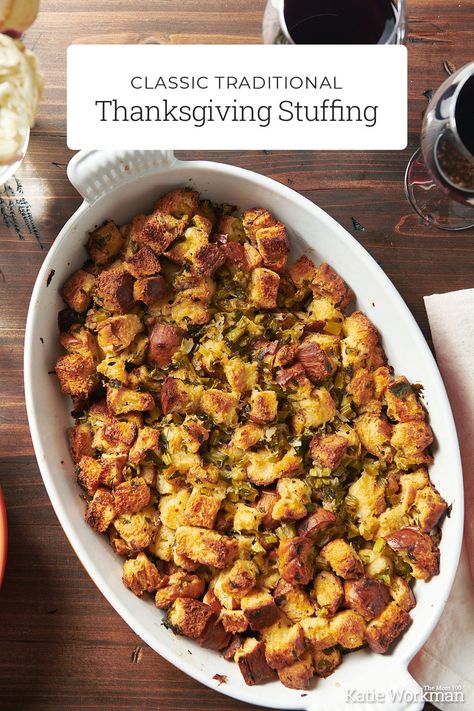 Classic Traditional Thanksgiving Stuffing: This is that perfect stuffing that makes Thanksgiving feel like Thanksgiving (and it's vegetarian). #stuffing #dressing #beststuffing Meatless Stuffing Thanksgiving, Thanksgiving Stuffing Recipes Vegetarian, Healthy Stuffing Thanksgiving, Stuffing Recipes Vegetarian, Vegetarian Dressing Thanksgiving, Traditional Dressing Thanksgiving, Vegetarian Stuffing Recipes Thanksgiving, Vegetarian Stuffing Thanksgiving, Best Vegetarian Stuffing Thanksgiving