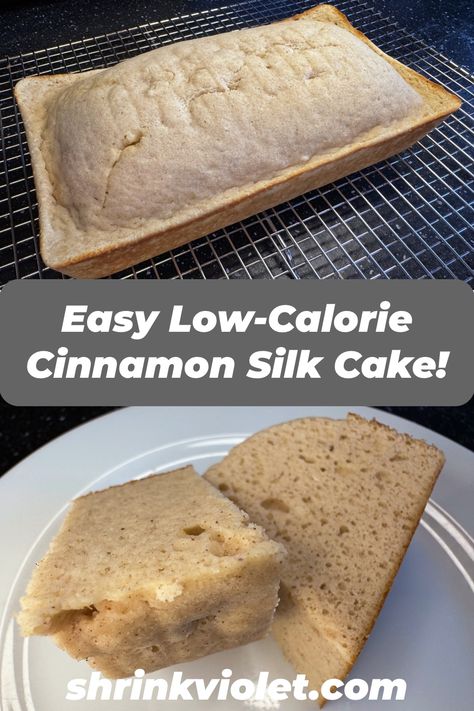 Treat yourself to this low-calorie cake! Just 49 calories per thick slice and filled with cinnamon flavor. Top with Swerve glaze or sugar-free jam! Baking Low Calorie, Low Calorie Icing, Low Calorie Pastry, Low Calorie Healthy Desserts, Low Cal Sweets, Low Calorie Baked Goods, Low Cal Cake, Healthy Sweet Snacks Low Calories, Healthy Cake Recipes Clean Eating