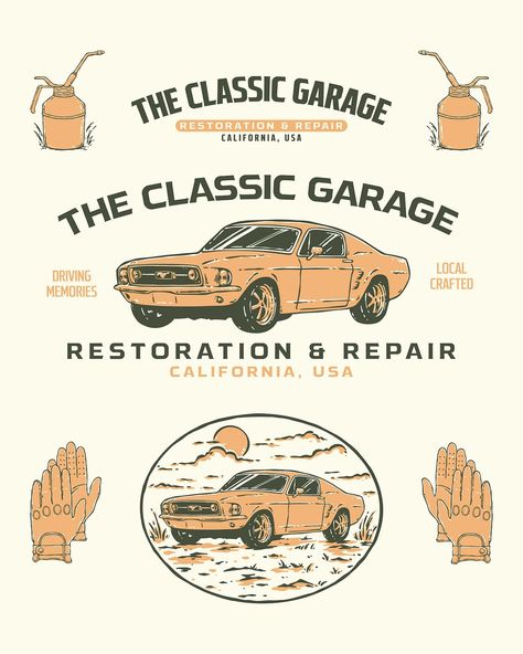 Vintage Garage : The Classic Wheels Bundle Project by Movink Graphic Studio on Dribbble Garage Packages, Vintage Garage, Graphic Studio, Mountain Drawing, Mountain Illustration, Drawn Illustration, Vintage Aesthetic, Portfolio Design, Graphic Design Illustration