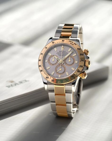 Rolex Cosmograph Daytona Two-Tone Rolesor. Reference 116523-0041. Available Now. Rolex Daytona Two Tone, Rolex Daytona Gold, Rolex Daytona Watch, Watch Photography, Daytona Watch, Rolex Cosmograph Daytona, Red Letters, Cosmograph Daytona, Racing Circuit