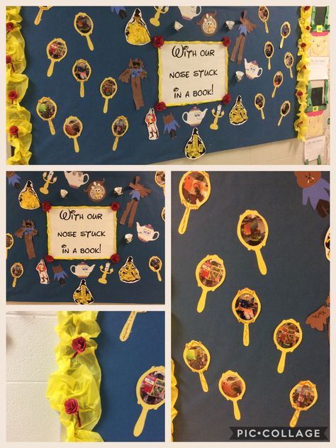 Beauty and the Beast board ❤️ Beauty And The Beast Bulletin Board Ideas, Beauty And The Beast Hallway Decorations, Beauty And The Beast Classroom Door, Beauty And The Beast Door Decorations, Fairy Tale Door Decorations Classroom, Beauty And The Beast Classroom Theme, Beauty And The Beast Bulletin Board, Beauty And The Beast Classroom, Elementary Library Decorations