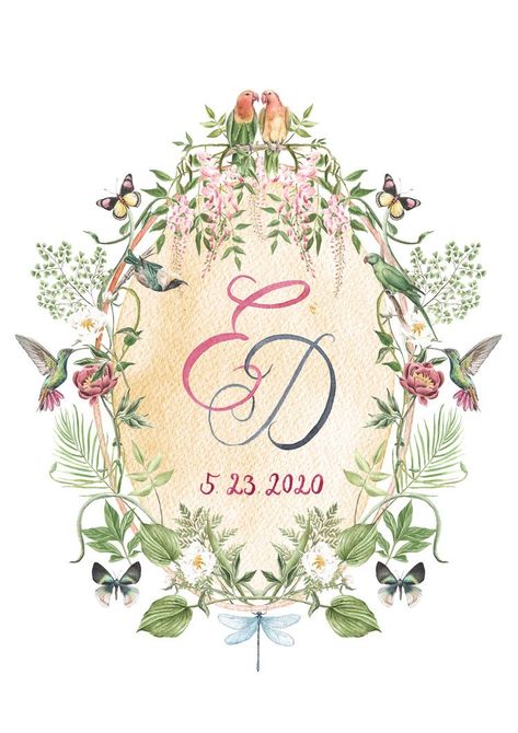 Earth Dress, Wedding Crest Monogram, Watercolour Wedding, Crest Monogram, Watercolor Monogram, Wedding Crest, Wedding Illustration, Botanical Watercolor, Wedding Logos