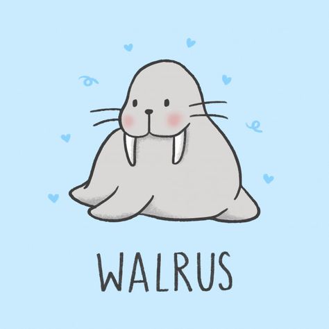 Walrus Cartoon, Cute Walrus, Drawing Sites, Modern Business Cards Design, Owls Drawing, Animal Doodles, Cute Cartoon Drawings, Rabbit Cartoon, Animal Cartoon