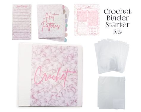 Crochet Binder Starter Set with Decorated Covers and Spine, Yarn Sampler, Large Slider Pouch, Dividers and More! Crochet Binder, Sheet Protectors, Digital Light, Project Organization, Binder Inserts, Yarn Stash, Your Crochet, Project Planner, Rose Lights