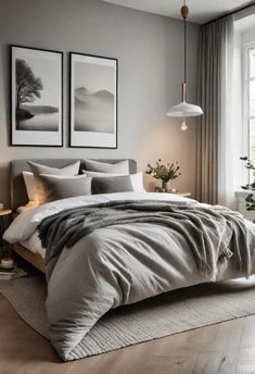 Room Ideas For Men Bedroom Minimalist, Men Bedroom Color Ideas, Light Grey And Beige Bedroom, Modern Cozy Bedroom Neutral Grey, Grey Bedroom Color Palette, Modern Cozy Bedroom Neutral, Bedroom Romance, Dream Condo, Modern Grey Bedroom