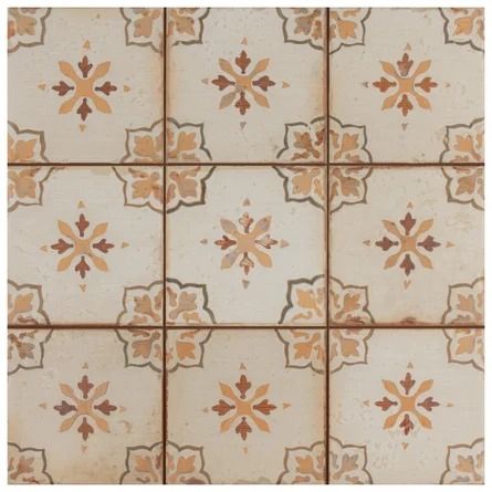 Merola Tile Mirambel 13" x 13" Ceramic Patterned Wall & Floor Tile | Wayfair Vintage Tegel, Vintage Industrial Design, Painting Ceramic Tiles, Merola Tile, Encaustic Tile, House Tiles, Tiles Texture, Square Tile, Ceramic Floor