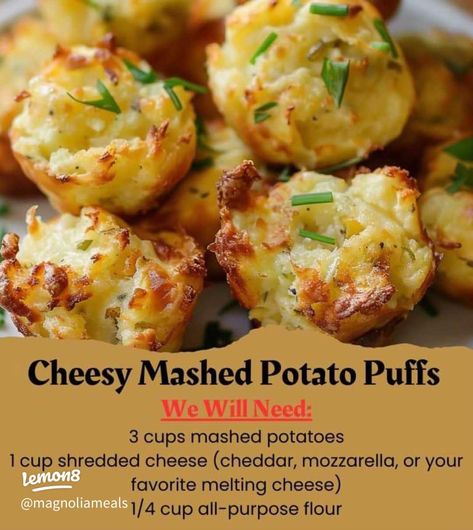 Cheesy Mashed Potato Puffs  | Gallery posted by Magnolia Meals  | Lemon8 Potato Puffs Recipe, Mashed Potato Puffs Recipe, Mashed Potato Puffs, Thanksgiving Recipes Side Dishes Veggies, Melting Cheese, Potato Puffs, Cheesy Mashed Potatoes, Easy Potato Recipes, Potato Recipes Side Dishes