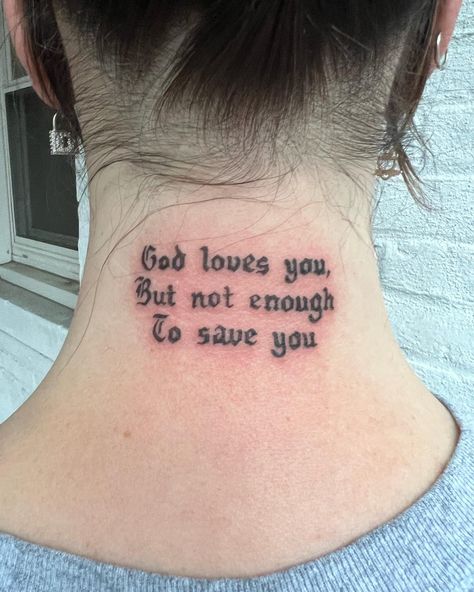 “God loves you, But not enough To save you” ⛪️ @mothercain lyrics for Nor | Instagram God Loves You But Not Enough To Save You Tatto, Preachers Daughter Tattoo, God Loves You But Not Enough To Save You, My Mercy Prevails Over My Wrath Tattoo, Ethel Cain Tattoos Idea, God Is Love Tattoo, Crochet Yoga, Hard Images, God Tattoo