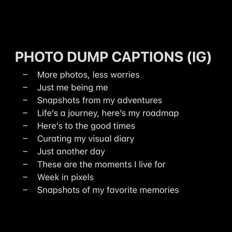 HERE⬇️ Save for your next photo dump posts and share to a creator friend that might need it #photodumpcaptions #captions #captionideas Friends Dump Caption, Late Photo Dump Caption, Photo Dump Captions, Good Insta Captions, Caption Ideas, Insta Captions, Inspo Board, Life Is A Journey, Life Is An Adventure