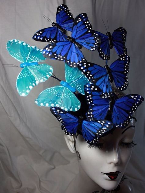 Wonderland Caterpillar, Butterfly Fascinator, Karneval Diy, Feather Butterfly, Butterfly Hat, Effie Trinket, Fire Blue, Butterfly Costume, Blue Morpho Butterfly