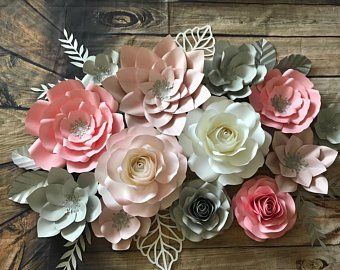 Etsy :: Your place to buy and sell all things handmade Flower Paper Template, Flower Out Of Paper, Bridal Shower Ideas Games, Paper Flowers Large, Girl Baby Nursery, Paper Flowers Nursery, Girls Nursery Ideas, Wall Decor Paper, Baby Nursery Wall Decor