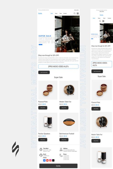 International Men's Day Email Template «Icone» for Furniture, Interior & DIY industry. Create eye-catching templates that leave a lasting impact.🌠🌟 Follow us on Pinterest for design and marketing hacks! 📈💌 #internationalmensday #stripoemail #emailtemplatedesign #emaildesign #emailmarketing #emailmarketingdesign Newsletter Ideas, International Men's Day, Marketing Hacks, Holiday Emails, Email Template Design, Email Newsletter Design, Holiday Campaign, Email Marketing Design, Men's Day