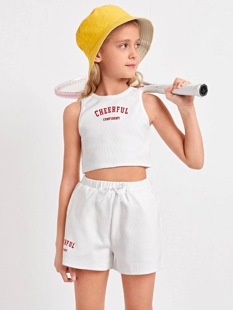 Crop Tops For Kids, Sports Wear Fashion, Knitted Crop Tank Top, Embroidery Letter, Kids Activewear, Halterneck Top, Wear Crop Top, Tennis Fashion, Track Shorts