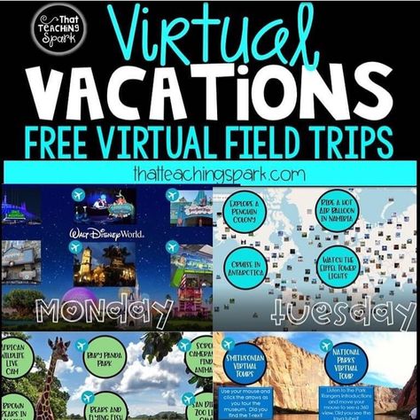 Free Virtual Vacation Field Trips - That Teaching Spark Digital Learning Classroom, Teaching Technology, Virtual Field Trips, Virtual School, Classroom Technology, Field Trips, Digital Classroom, Digital Learning, Online Teaching