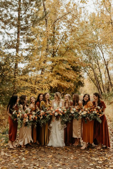 Fall Rustic Bridesmaid Dresses, November Bridesmaids, Bridesmaids Different Shades, Bridesmaids Terracotta, Boho Bridesmaids, Burnt Orange Bridesmaid Dresses, Fall Wedding Bridesmaids, Rust Bridesmaid Dress, Rusting Wedding