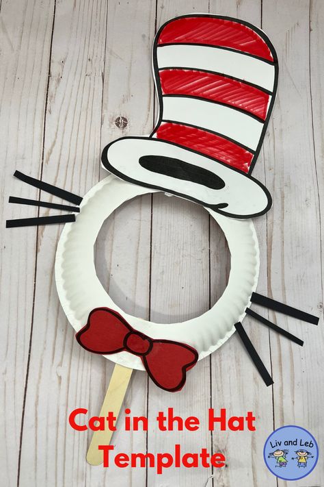 Celebrate Dr. Seuss day with Cat in the Hat template! Cat In The Hat Template, Cat In The Hat Craft, Seuss Snacks, Dr Seuss Classroom Theme, Dr Seuss Preschool Activities, Dr Seuss Art, Dr Seuss Preschool, Dr Seuss Classroom, Prek Crafts