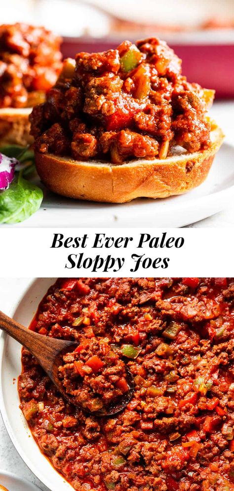 Sloppy Joe Paleo, Easy Cheap Paleo Dinners, Paleo Sloppy Joe Recipe, Paleo Hamburger Meat Recipes, Whole 30 Sloppy Joes, Whole 30 Casserole, Paleo Lunches For Work, Paleo Rolls, Quick Paleo Dinner