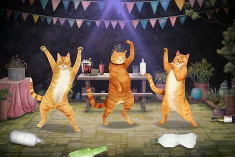 Dancing Cat, Cat Party, Free Png, Online Design, Free Images, Background Patterns, Design Resources, Creative Inspiration, Pattern Design