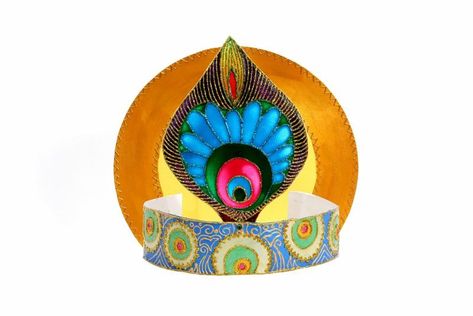 Krishna Janmashtami - how to make a Krishna crown - Artsy Craftsy Mom Janmashtami Ideas, Krishna Crown, Books Coloring Pages, Ganpati Decor, Janmashtami Special, Flower Crafts Kids, School Kids Crafts, Janmashtami Decoration, Creative Origami