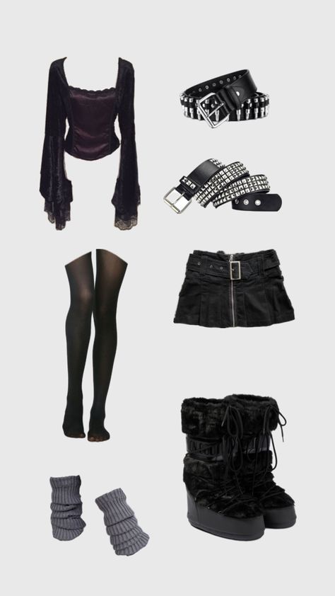 opium, studded belt, grunge, skirt, leg warmers, furry moon boots, tights Bullet Belt Outfit, Boots Leg Warmers, Moon Boots Outfit, Moon Belt, Bullet Belt, Alt Fits, Belt Outfit, Studded Belt, Fit Board Workouts