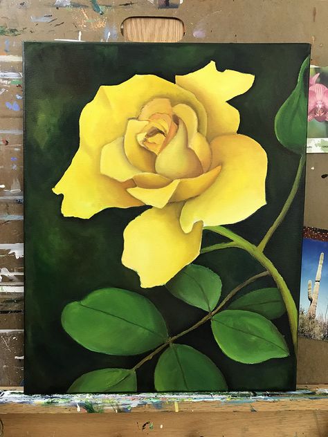 Yellow Rose - Original Oil Painting Acrylic Canvas Painting Ideas, Rose Painting Acrylic, Canvas Painting Ideas For Beginners, Acrylic Canvas Painting, Painting Ideas For Beginners, Canvas Painting Ideas, Flower Painting Canvas, 강아지 그림, Diy Canvas Art Painting