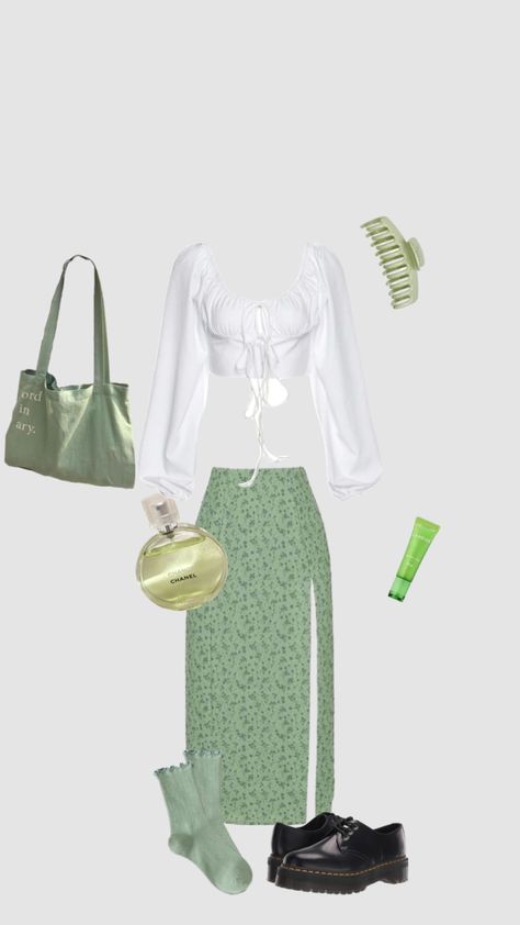 White And Green Outfit Aesthetic, Sage Green Maxi Skirt Outfit, Mint Outfit Aesthetic, Light Green Outfit Aesthetic, Cute Green Outfits Aesthetic, Mint Green Aesthetic Outfit, Seafoam Green Outfit, Sage Green Outfit Aesthetic, Mint Green Outfit Ideas