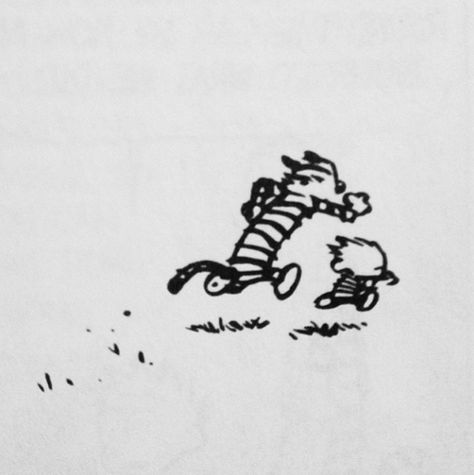 The chase is on... Skippy Jon Jones Tattoo, Calvin And Hobbes Tattoos, Calvin And Hobbes Tattoo Ideas, Calvin And Hobbes Tattoo Minimalist, Calvin And Hobbes Pfp, Calvin And Hobbes Aesthetic, Oh Well Tattoo, Calvin And Hobbes Tattoo, Well Traveled Woman