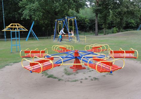 Vintage merry-go-round | Vintage playground equipment - Dalf… | Flickr Merry Go Round Playground, Vintage Playground, Kids Outdoor Playground, Cool Playgrounds, Playground Landscaping, Backyard Toys, Baby Doll Nursery, Backyard Swings, Kiddie Rides