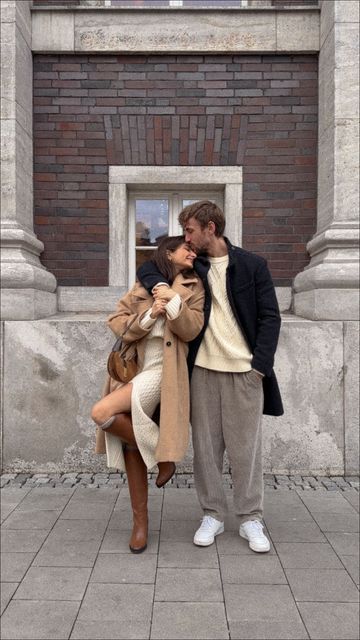 Winter Fashion Outfits Couples, Casual Proposal Outfit, Elegant Couple Outfits, Old Money Couple Photoshoot, Winter Matching Outfits, Old Money Couple Outfits, Wedding Outfit Couple, Matching Winter Outfits For Couples, Couples Winter Outfits